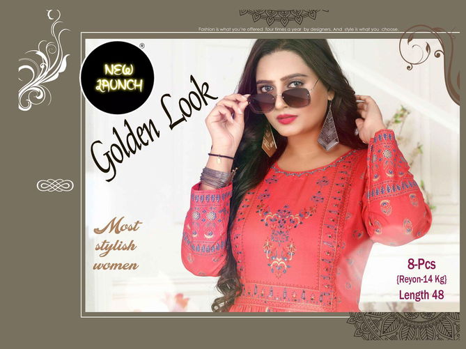 Beauty Queen Golden Look 1 Rayon Printed Designer Long Kurti Collection